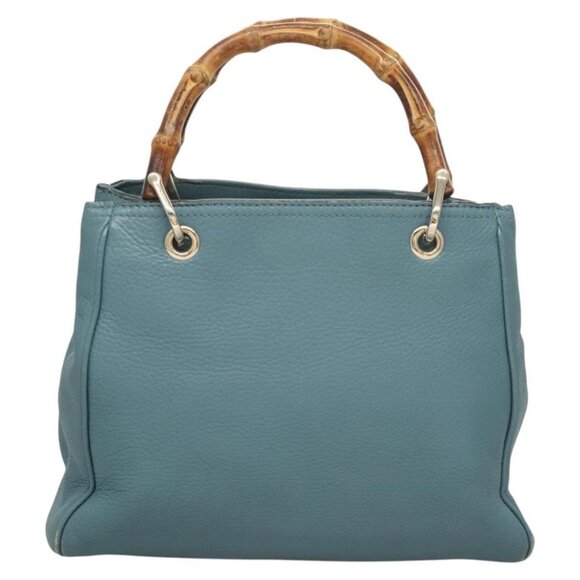 GUCCI Bamboo Hand Bag Leather 2way Blue Silver 336032 Auth 121645 - Picture 3 of 16